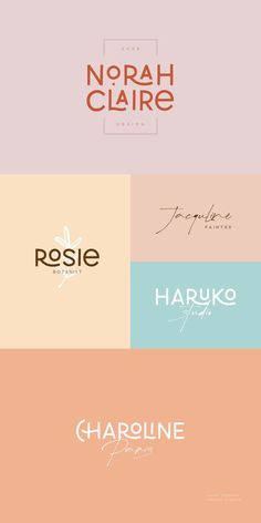 four different types of logos with the words roslie, haruko and charine