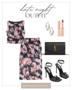 Perfect classy date night outfit for the end of summer! This floral set looks so classic with these black heels and the Saint Laurent bag. What to wear for date night for women. Trendy outfits fashion inspo. Women Trendy Outfits, Classy Date Night, Classy Date Night Outfit, Outfits Stylish, Sandals Outfit, Floral Set, Shell Top, Shell Tops