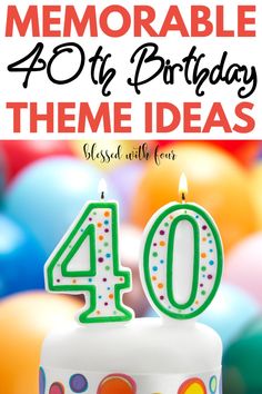 a birthday cake with the number forty on it and balloons in the background text reads, how to celebrate memorable 40 th birthday theme ideas