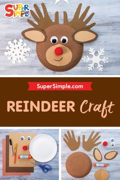 paper plate reindeer craft for kids to make with the help of scissors, glue and other supplies