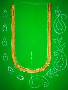 an image of a green background with gold trimmings and beads on the edge