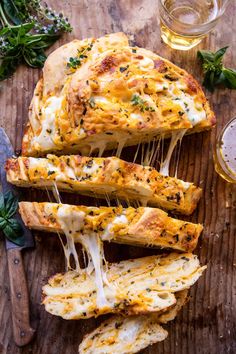 cheesy bread with melted cheese and herbs