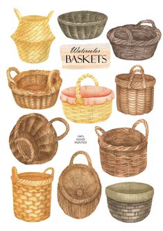 an illustration of baskets with different colors and sizes