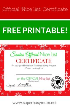 a christmas certificate with the words free printable on it and an image of a snowfl