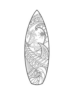 a black and white drawing of a surfboard