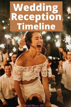 the cover of wedding reception timeline magazine, featuring a bride and groom holding sparklers