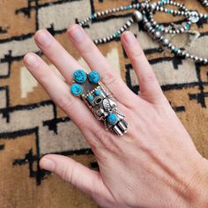 Authentic Turquoise set in Sterling Silver This Turquoise Kachina Ring was handmade by amazing Native American Artist Doris Smallcanyon. Size 8.75 2.25" long Wild Rag, Native American Artists, Pearl Cluster, Southwest Style, Spiny Oyster, Gifts Cards, Turquoise Jewelry, Earring Necklace, Ring Shopping