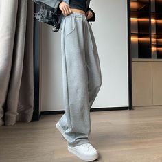 N-179-3 Baggy Sweatpants Trousers For Fall, Baggy Fall Full Length Sweatpants, Trendy Winter Wide Leg Pants With Pockets, Winter Leisure Pants With Side Pockets, Winter High Waist Wide Leg Pants With Elastic Waistband, Hip Hop Full Length Pants For Fall, Hip Hop Style Full Length Pants For Fall, Hip Hop Style Trousers For Winter, Full Length Leisure Pants With Pockets