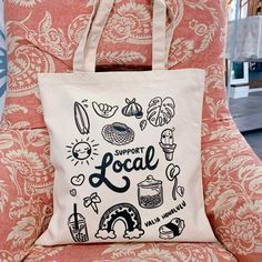 Support Local Canvas Tote Canvas Bag Design, Bag Illustration, Painted Tote, Free Tote, Diy Tote Bag, Graphic Tote, Jute Bags, Gift Boutique, Black Friday Shopping