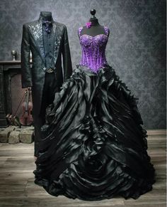 Gothic Black Purple Wedding Dresses Beaded Corset Square Neck Puffy Bridal Gowns.  "This pin contains affiliate links, which means I may earn a commission at no cost to you extra for you". 
#affiliate #advertising" Black And Purple Wedding, Purple Black Wedding, Purple Wedding Dress, Gothic Wedding Dress, Dark Wedding, Fantasy Dresses, Wedding Dresses Beaded, Fantasy Gowns, Gothic Wedding