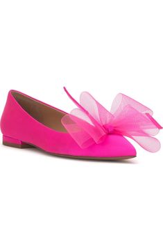 Jessica Simpson Elspeth Pointed Toe Flat (Women) | Nordstromrack Pink Pointed Toe Flats With Removable Insole, Chic Slip-on Synthetic Pointed Toe Flats, Chic Synthetic Slip-on Pointed Toe Flats, Pink Slip-on Flats With Pointed Toe, Jessica Simpson Ballet Shoes, Tulle Bows, Pointed Toe Flats, Jessica Simpson, Fashion Flats