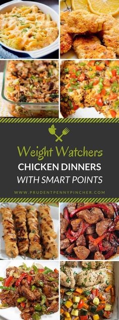 the cover of weight watchers chicken dinners with smart points, including meats and vegetables