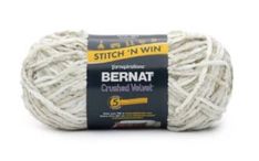 bernat crochet wool yarn in white, with the label stitch n win