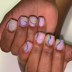 Nails With Squiggly Lines, Squiggly Lines, Drip Nails, Ombre Acrylic Nails, Short Square Nails, Simple Acrylic Nails, Dope Nail Designs