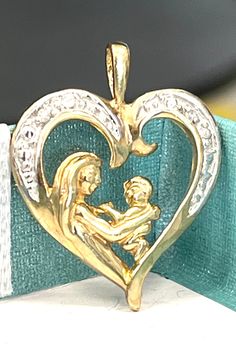 10k yellow gold medium diamond heart open pendant charm 1.6g Heart Pendent, Mother And Child, Diamond Heart, Pendant Necklaces, Heart Pendant, Solid Gold, Jewelry Necklace Pendant, Etsy Accessories, Jewelry Necklaces