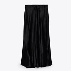 Zara Satin Midi Skirt - Size: M - Color: Black - New With Tags Zara Evening Midi Skirt, Zara Black Evening Skirt, Zara Black Midi Skirt, Zara Black Flowy Skirt, Black Flowy Skirt From Zara, Satin Midi Skirt, Zara Skirts, Women Skirts Midi, Zara Black