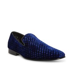 Steve Madden-Lifted Smoking Loafer The Lifted smoking loafer by Steve Madden is a perfect blend of trend-right design and classy charm. Styled with embossed patterns on the velvet upper and topped off with an elegant almond toe, this slip-on loafer is sure to turn heads in no time. Elegant Blue Slip-ons For Formal Wear, Elegant Blue Slip-ons For Formal Occasions, Elegant Blue Dress Shoes With Textured Sole, Formal Blue Loafers With Textured Sole, Prom Outfit, Groom Shoes, Prom Outfits, The Velvet, Steve Madden Shoes