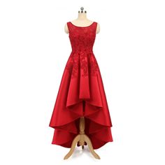 Asymmetrical Satin Lace Appliques Crystal Bridesmaid Dress - Uniqistic.com High Low Formal Dresses, High Low Evening Dresses, Long Party Gowns, Evening Party Dresses, High Low Prom Dresses, Cheap Homecoming Dresses, Satin Homecoming Dress, Prom Dresses 2017, Red Homecoming Dresses