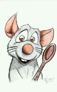 a drawing of a mouse holding a spoon