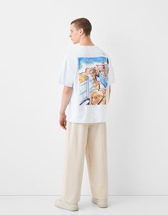 Printed boxy fit short sleeve T-shirt - T-shirts - Men | Bershka Bershka Men, Baggy Trousers, Festival Looks, Men Shirt, Cargo Trousers, Sweaters Knitwear, Jeans Jumpsuit, Cardigan Jacket, Shirt Print