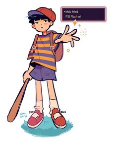 a young boy holding a baseball bat in his right hand and pointing to the left