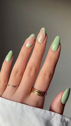 Kawaii Spring, Kutek Disney, Green Acrylic Nails, Nails Classy, Colorful Nails, Green Nail, Nail Swag