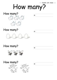 a worksheet with the words how many? and an image of two bugs