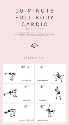 the 10 minute full body cardio workout for women is shown in black and white