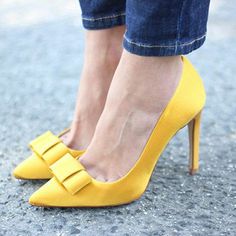 Elevate your office style with our Yellow Pointed Toe Bow Heels. Made of luxurious suede, these classic pumps feature a stylish bow detail for a sophisticated touch. Material: vegan suede Color: yellow Heel Type: stiletto heel Heel height: 4 inches/ 10 cm Toe: pointy toe Bow embellishment Handcrafted US sizing. Fits true to size. Yellow Round Toe Heels For Work, Yellow Suede Pointed Toe Heels, Yellow Suede Heels With Pointed Toe, Yellow Round Toe Heels For Office, Yellow Pointed Toe Heels For Work, Yellow Pointed Toe Heels For Workwear, Fitted Heels With Bow For Office, Elegant Yellow Court Shoes With 4-inch Heel, Elegant Yellow Suede Heels