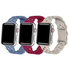 three different colored bands for the apple watch