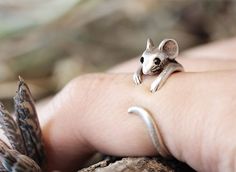 Mouse Ring, Animal Rings Jewelry, Fish Ring, Animal Ring, Cuff Rings, Diy Schmuck, Wrap Rings, Crystal Gifts