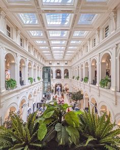 an indoor mall filled with lots of green plants