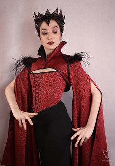 Limited edition, made to order!  Size 36 is ready to ship. This bolero jacket is perfect for fantasy events, cosplays, ren faires and gothic steampunk outfits among other occasions! Other colours/textiles available upon request. This piece is made of pretty brocade in red with black flowers, and is fully lined in plain black (cotton blend for the body, synthetic silk for the sleeves).  Both the collar and the bottom edge are finished with black cotton bias tape.  The lining is hand stitched at t Fitted Gothic Costumes For Fantasy Events, Fitted Vampire Style Outerwear For Cosplay, Fitted Gothic Halloween Outerwear, Fitted Costumes For Winter Fantasy Events, Fitted Cosplay Cape, Fitted Winter Costumes For Fantasy Events, Fitted Cape For Cosplay, Winter Fantasy Event Fitted Costume, Gothic Cape Outerwear For Costume Party