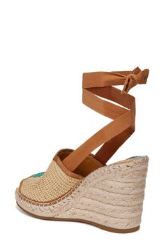 A double layer of braided jute adds tropical lift to a boho leather sandal detailed with tiny gleaming studs on the heel straps. 2" heel; 1 1/4" platform (size 8.5) Adjustable strap with hook-and-loop closure Leather upper/synthetic lining and sole Imported Women's Shoes Boho Leather, Flip Flop Slippers, Designer Crossbody Bags, Sandals Brands, Sweaters And Leggings, Platform Wedge, Franco Sarto, Summer Accessories