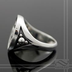 A thick solid sterling silver ring with the classic Biohazard symbol on top, in deep relief for a long lasting design and hefty feel. This ring is made to last and is not hollowed out. It has a mirror like polish, inside and out, with darkened areas for contrast. This is also a large ring, people will take notice. The top measures 20mm across! (That's almost an inch). Made to order in your size. Each ring is made from scratch, I do not use molds in my work so you can expect excellent quality wit Bio Hazard, Biohazard Symbol, Deep Relief, Signet Rings, Made From Scratch, Large Ring, Ring Box, Signet Ring, Custom Items