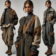 young woman wearing a modern streetwear outfit inspired by ancient Viking clothing, adapted for the 21st century. Modern Explorer Outfit, Viking Clothes Aesthetic, Alternative Fantasy Clothing, Explorer Outfit Women, Viking Fashion Modern Women, Modern Fantasy Clothing Casual, Adventurer Outfit Aesthetic, Modern Viking Outfit, Solar Punk Aesthetic Outfits