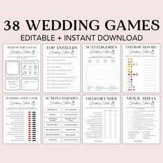 wedding games with the text,'8 wedding games editable and instant printable '