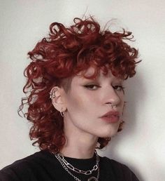 Curly Mullet Reference, Womens Mullet Curly, Modern Curly Mullet Women, Short Haircuts For Women Mullet, Punk Medium Hair, Curly Mullet Undercut, Curly Edgy Hair, Short Punk Hairstyles For Curly Hair, Split Dyed Hair Short Pixie Curly