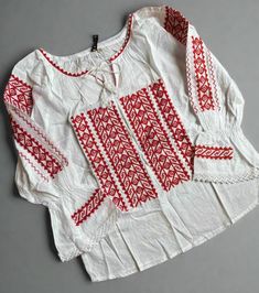 100% cotton Traditional Boho, Boho Shirt, Womens Blouses, Boho Shirts, White And Red, White Summer, Embroidered Blouse, Embroidered Shirt, White Shop