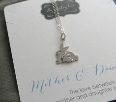 Cute charm features mama and baby bunny snuggle together.  sterling silver adjustable chain 16-18''charm size 21x15mm Mother Gifts Wedding, Kindergarten Christmas, First Day Of Kindergarten, Kindergarten Gifts, Christmas Kindergarten, Mother Daughter Necklace, Mother Daughter Gifts, Mother Child, Daughter Jewelry