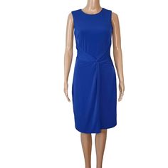 Sheath Style Dress Soft Stretch Knit With Twist Front New Without Tags Unworn And Unwashed Flat Lay Chest 16 1/2" Length 39" Bin 27 Blue Stretch Sheath Sleeveless Dress, Sleeveless Knit Dress, Sleeveless Knit, Twist Front, Style Dress, Flat Lay, Knit Dress, Fashion Dresses, Twist