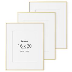 three white and gold frames with the numbers 16 x 20 in each frame, on a white background