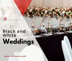 black and white wedding tables set up with wine glasses