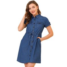 The Chambray dress livens up your summer look. The comfortable denim shirt dress gives you a casual look. The Allegra K denim shirt dress is comfortable and it is suitable for summer. It features a pointed collar, a drawstring waist, and four practical pockets. This Allegra K dress will become a casual favorite. Perfect for casual, party, beach, club, daily, and summer wear. This dress is suitable for many occasions, such as Travelling, Vacation, Shopping, etc. Cheap Blue Denim Dress For Playtime, Cheap Blue Short Sleeve Denim Dress, Cheap Chambray Short Sleeve Denim Dress, Cheap Short Sleeve Denim Dress With Buttons, Affordable Fitted Denim Dress With Button Closure, Cheap Denim Blue Shirt Dress For Women, Cheap Denim Blue Dresses With Snap Buttons, Cheap Denim Dresses With Snap Buttons, Cheap Denim Dress With Buttoned Pockets