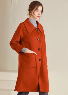 Wrap yourself in warmth and sophistication with our women's single-breasted double-face wool coat. Featuring a classic spread collar and a timeless single-breasted design, this coat will elevate any outfit while keeping you cozy. A must-have for cold weather fashion. Spread collar Single-breasted button closure Front patch pockets 100% virgin wool Unlined Dry clean Item #492582 Size info XS=US2=UK6=EU32 S=US4-6=UK8-10=EU34-36 M=US8-10=UK12-14=EU38-40 ★★ It would be helpful if you provided your height and weight so that I could assist you in choosing the appropriate size. Long Trench, Cold Weather Fashion, Two Piece Outfit, Sweater Coats, Black Coat, Wool Coat, Single Breasted, Cold Weather, Pant Jumpsuit