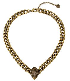 From Kurt Geiger London&#x2C; this necklace features: Brass/GlassSignature eagle head motif adorned with subtle stone accentsSet in antique gold-tone brass metal Adjustable lobster clasp closureStriking curb chain collarApprox. length: 16+ 2 extenderFrontal Drop approx. 1Depth approx. 0.4Imported. Antique Gold Brass Necklaces With Lobster Clasp, Antique Gold Brass Chain Necklace With Adjustable Chain, Eagle Necklace, Chain Collar, Eagle Head, Accessories Jewelry Necklace, Kurt Geiger, Brass Metal, Curb Chain