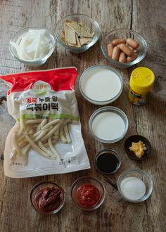 ingredients to make chinese macaroni and cheese soup laid out on a wooden table