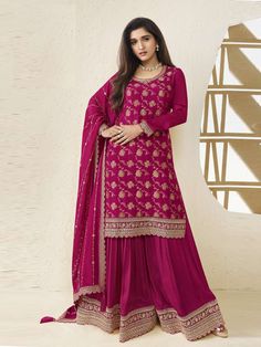 Designer Ready to Wear Salwar Kameez   Top Color- Pink Bottom Color -  Pink Fabric Details    -Blooming Viscos  Sequence Embroidery with Mirror Work Introducing our stunning **designer ready to wear salwar kameez for women a perfect blend of elegance and comfort. Crafted from high-quality, lightweight fabric, this outfit features intricate detailing that showcases traditional craftsmanship while providing a modern touch. Available in various sizes, this comfortable and stylish salwar kameez is suitable for women of all shapes, ensuring a flattering fit for every occasion. This elegant ensemble is perfect for festive celebrations, family gatherings, or casual outings. The salwar kameez design offers versatility, allowing you to dress it up with striking jewelry or keep it simple for a more Plazo Designs Latest Style, Plazo Designs Latest, New Party Wear Dress, Plazo Designs, Ramzan Eid, Top And Plazo, Sharara Dress, Wedding Salwar Kameez, Sangeet Outfit