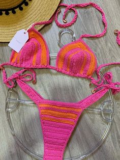 Pink Handmade Crochet Bikini – Sunset and Swim Handmade Triangle Top Swimwear, Handmade Beachwear Swimwear For Sunbathing, Summer Crochet Stretch Swimwear, Handmade Summer Swimwear For Pool, Handmade Multicolor Swimwear For Beach Season, Handmade Triangle Top Swimwear For Summer, Handmade Beachwear Swimwear For Poolside, Handmade Poolside Swimwear Beachwear, Handmade Poolside Beachwear Swimwear