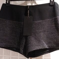 Nwt,Elegant Short Elegant Gray Short Length Bottoms, Fitted High-waisted Shorts For Evening, Black Short Bottoms For Evening, Black Summer Evening Shorts, Gray Stretch Bottoms For Party, Black Shorts For Evening With Short Length, Black Shorts For Evening, Short Length, Elegant Black Stretch Shorts, Black Evening Shorts